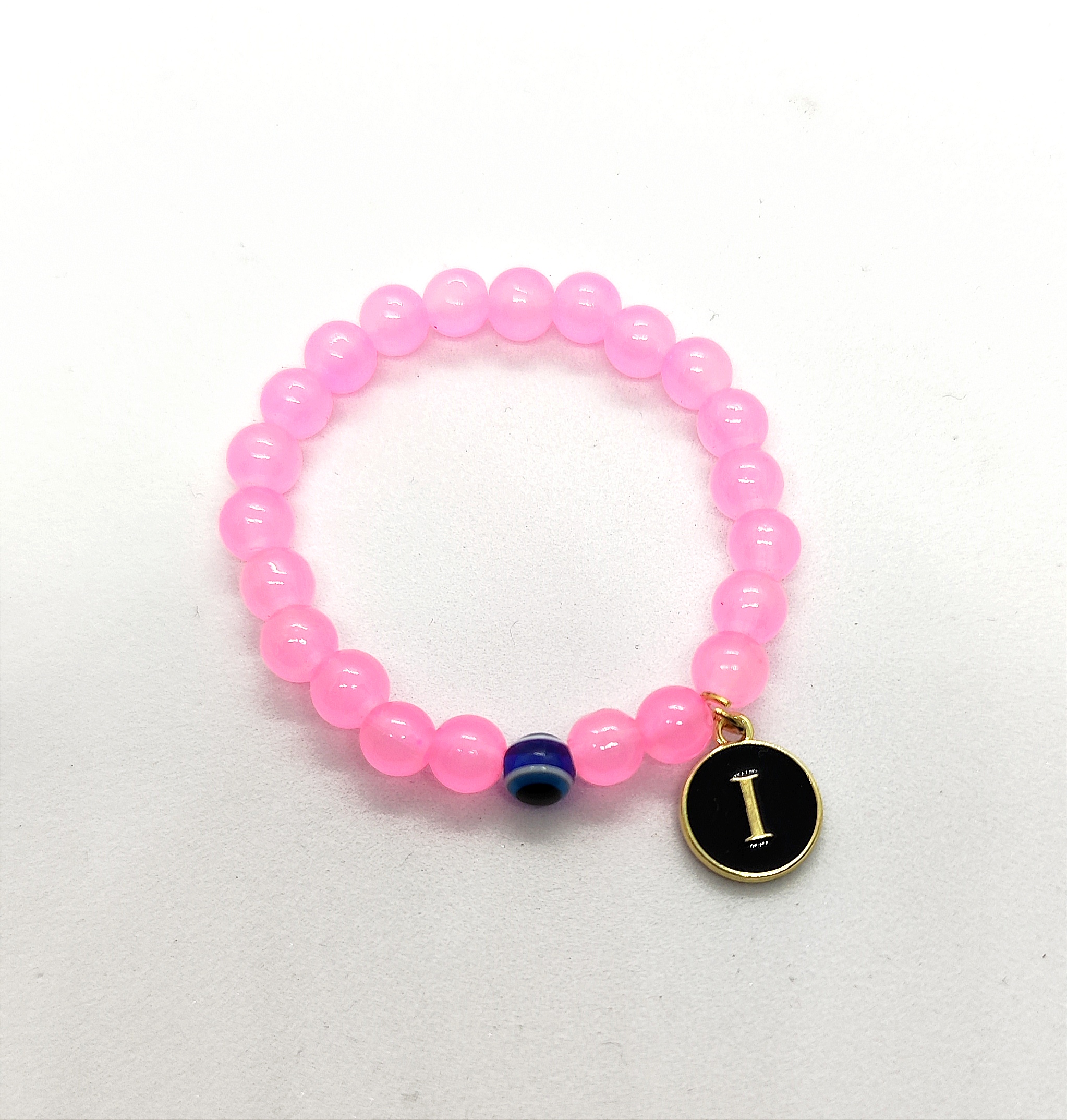 Crystu Natural Rose Quartz Bracelet Evil Eye Bracelet Crystal Stone 8mm Round Bead Bracelet for Reiki Healing and Crystal Healing Stone With Customised Letter - Image 3