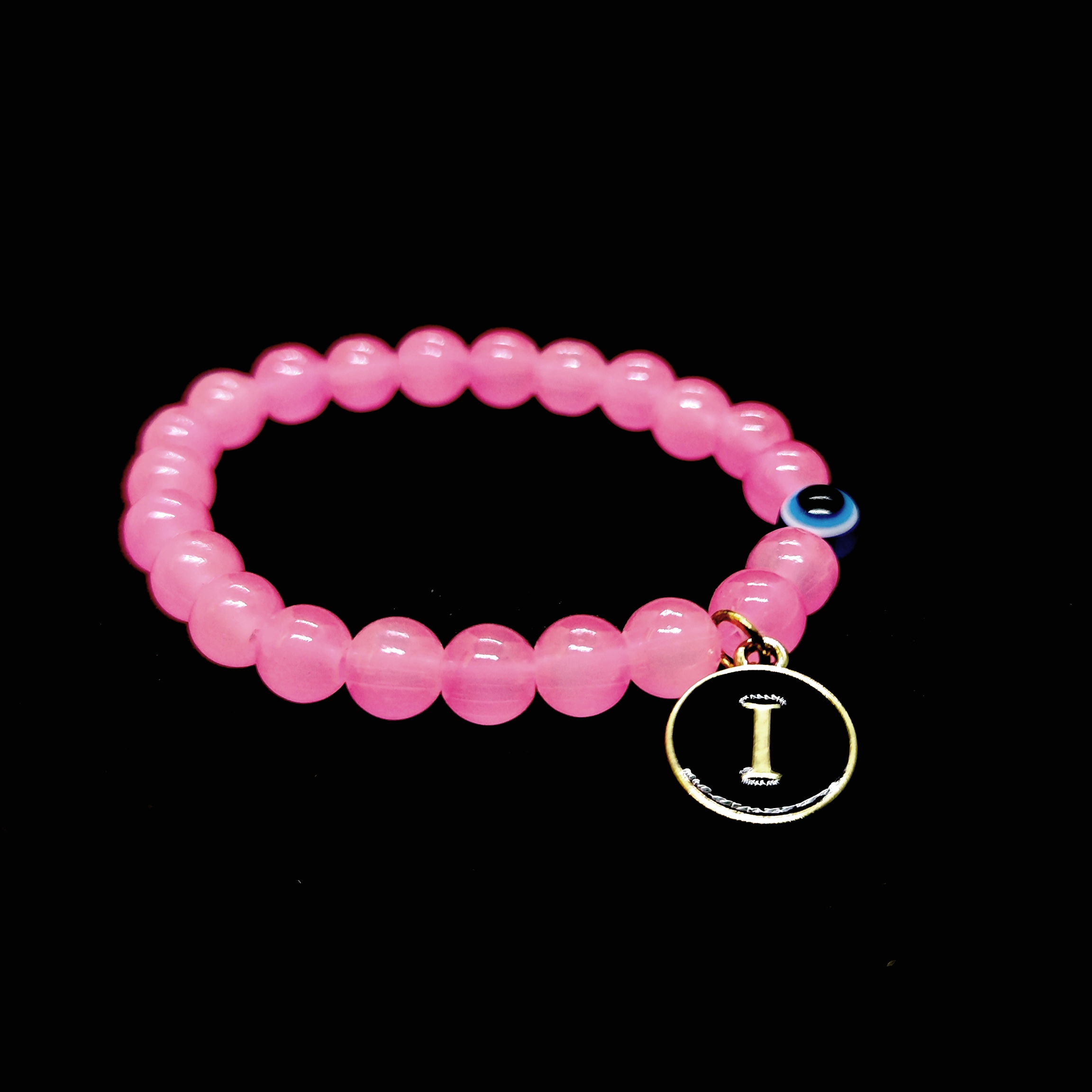Crystu Natural Rose Quartz Bracelet Evil Eye Bracelet Crystal Stone 8mm Round Bead Bracelet for Reiki Healing and Crystal Healing Stone With Customised Letter - Image 4